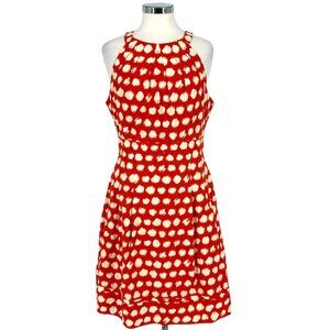 Eliza J Brush Dot Sleeveless A-Line Halter Dress Dark Coral Ivory Size 12